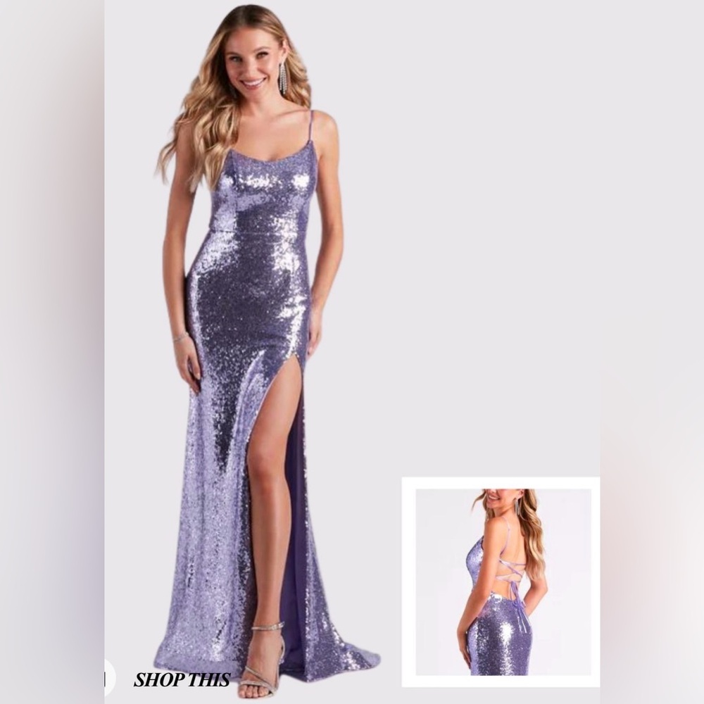 Windsor Kellie Formal Sequin Lace Up Prom Dress Slit Side Lavender 7/8 Mermaid